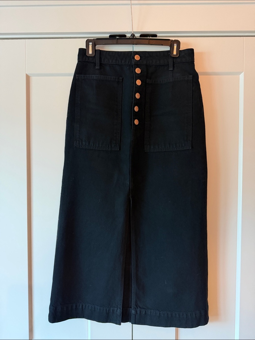 Ulla Johnson Black Bea High-Waist Button-Front Midi Denim Skirt